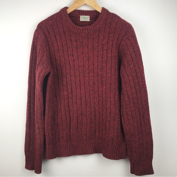 SOLD - LL Bean Men's 100% Lambs Wool Knit Sweater Burgundy Red EUC - Picture 1 of 13